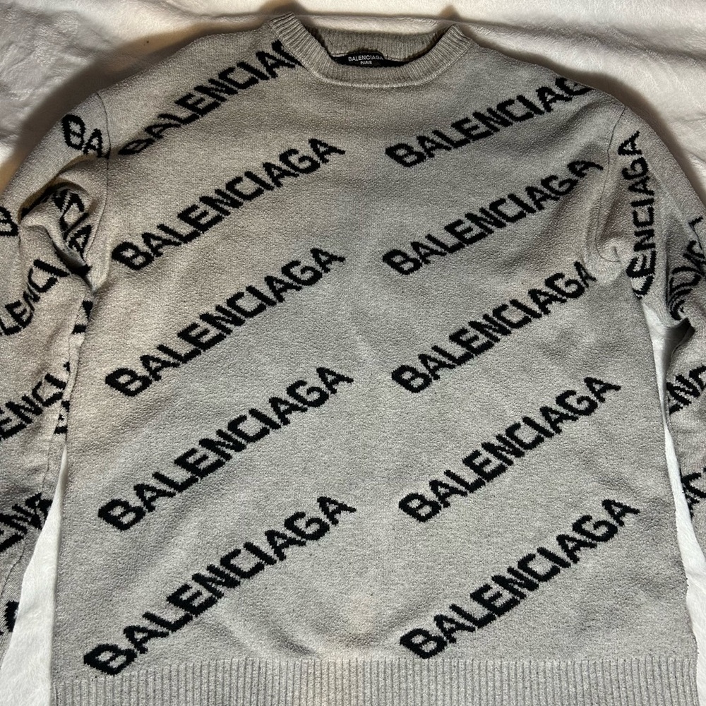 Authentic Allover Balenciaga Logo Sweater in Grey